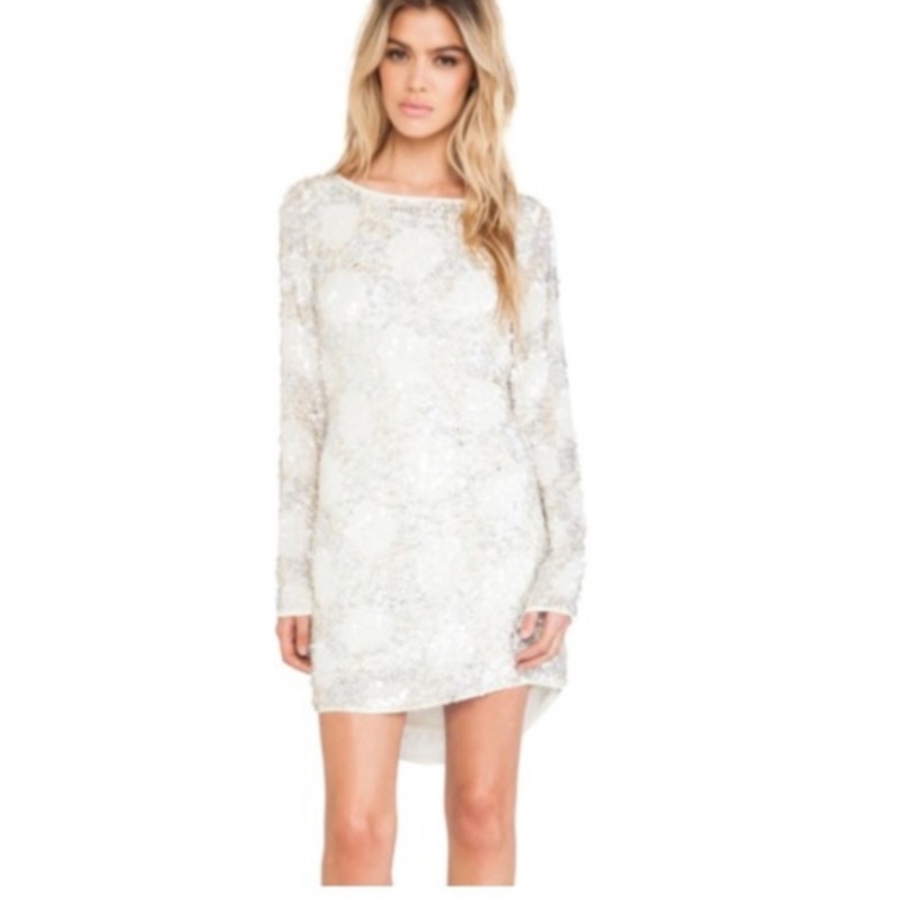 Long sleeve backless sequin mini dress